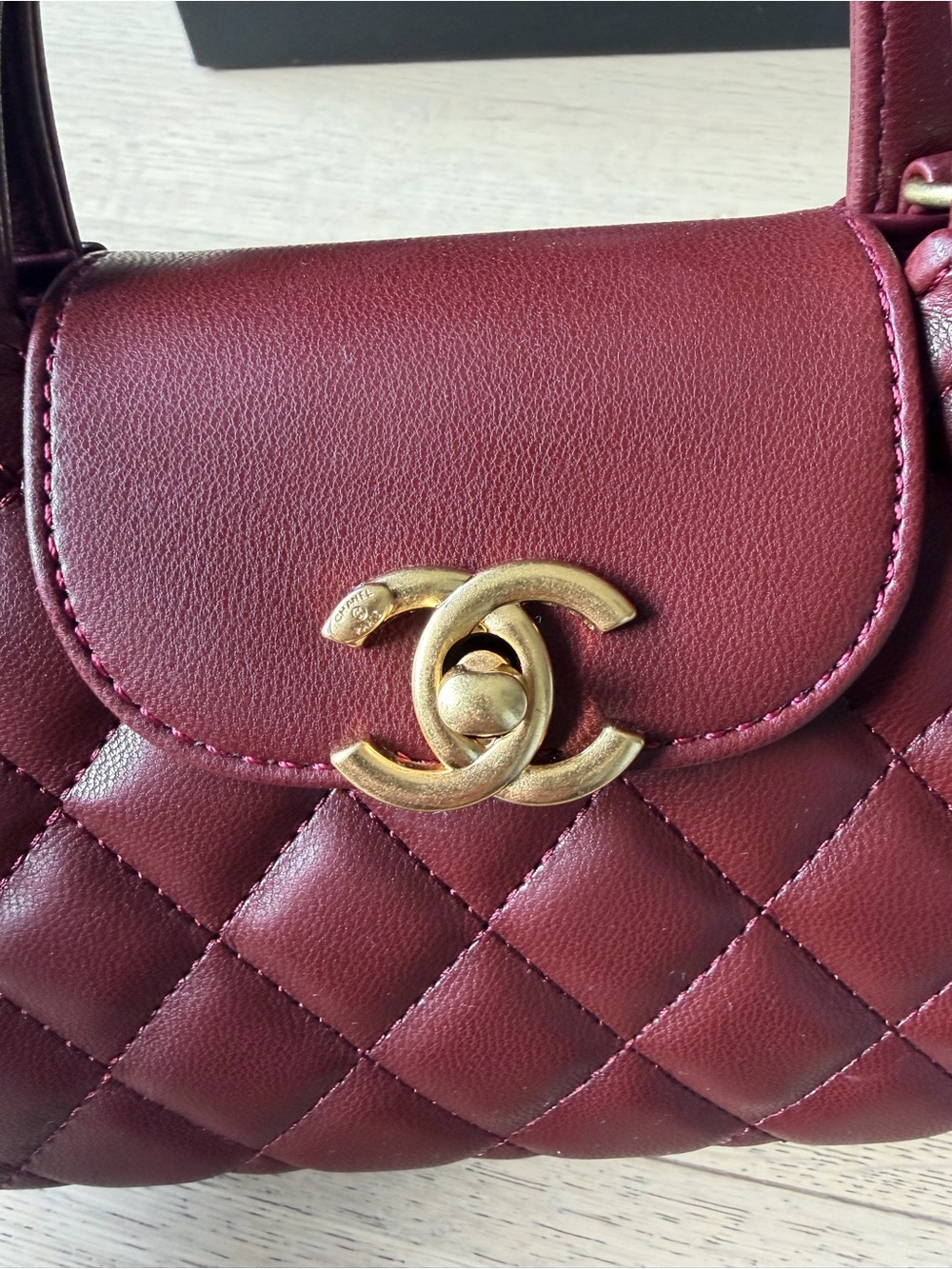 CHANEL Burgundy Quilted Mini Top-Handle Bag with Gold CC - Picture 2 of 3